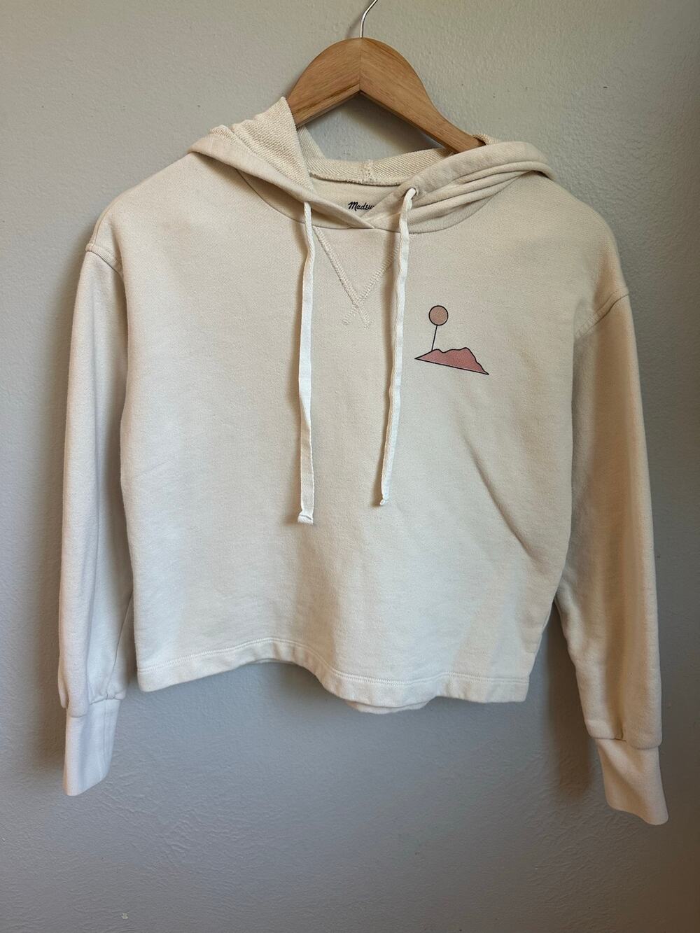 Madewell x Real Fun Wow Graphic Cropped Hoodie Sweatshirt XS Bleached Linen